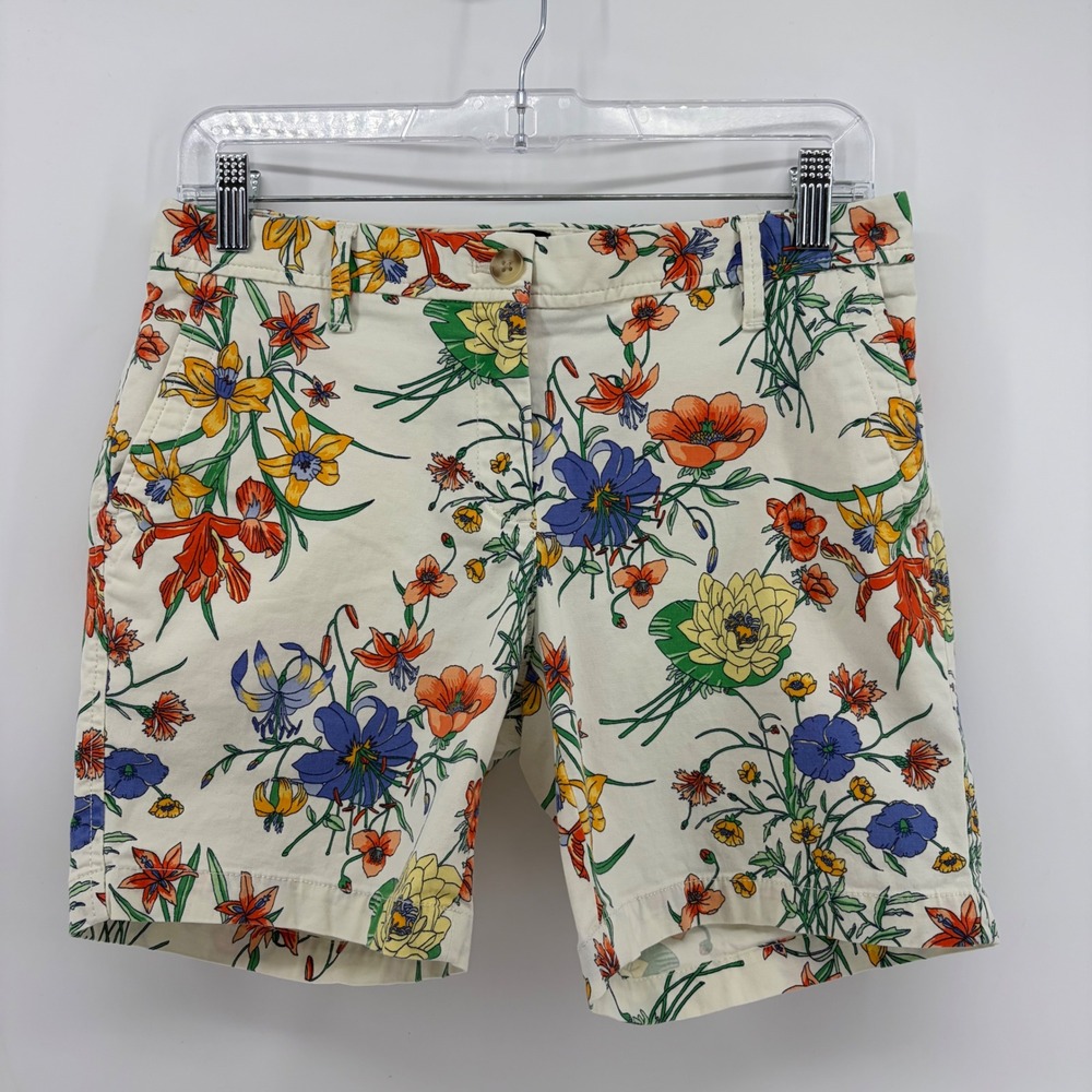 Talbots Womens 2P White Floral Relaxed Chino Shorts 6 Inch Inseam Cotton Stretch